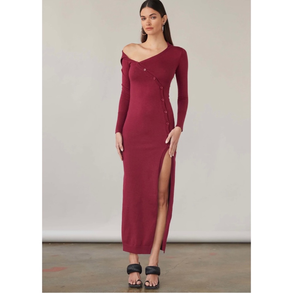 ✨Atoir Burgundy Asymmetric Neck Percy Dress ✨
